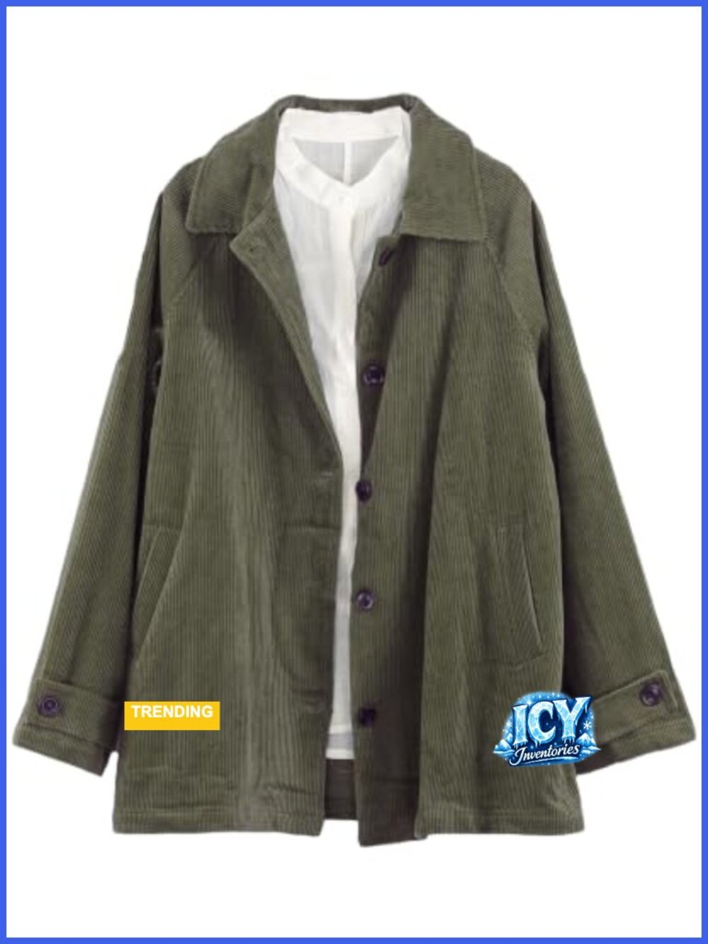 Women's Corduroy Jacket Long Sleeve Button Down Coat with Pockets